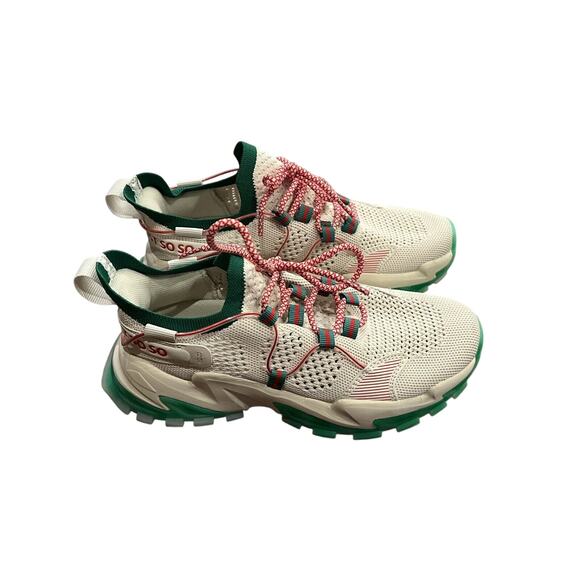 Just So So Womens Cream Green Lace Up Low Top Comfort Sneakers Shoes Size 39 NEW - Picture 1 of 9